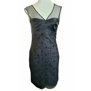 Vintage La Perla Black Silk Dress Sheer Lace Top Beaded Marvel Nighty Slip sz S